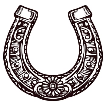 Ornate decorative horseshoe with floral patterns and intricate details vector