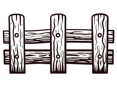 Hand drawn rustic wooden fence vintage engraved illustration of timber planks and posts with natural wood grain texture vector