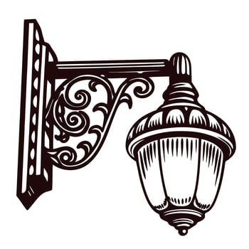 Ornate vintage wall sconce lantern with decorative metal scrollwork and classic lamp silhouette illustration vector