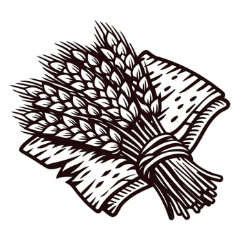 Hand drawn bundle of wheat ears with ribbon vintage engraved agricultural illustration vector