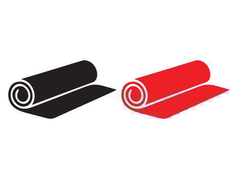 Rolled-up floor mats in black and red, ideal for home decor vector