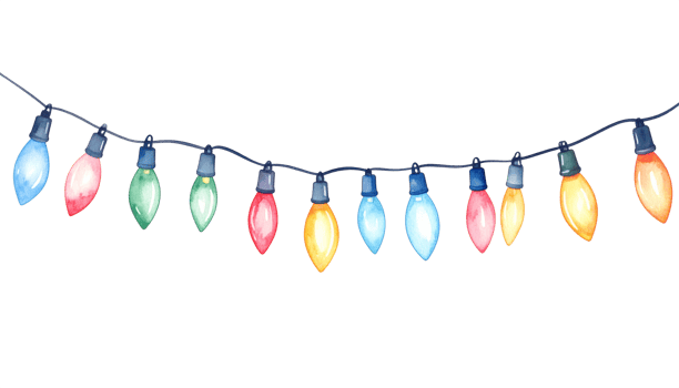 Colorful Watercolor Christmas Lights on String png