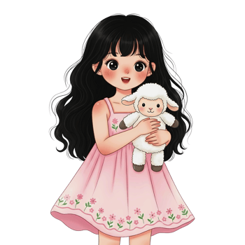 A girl in a pink dress holding a lamb png