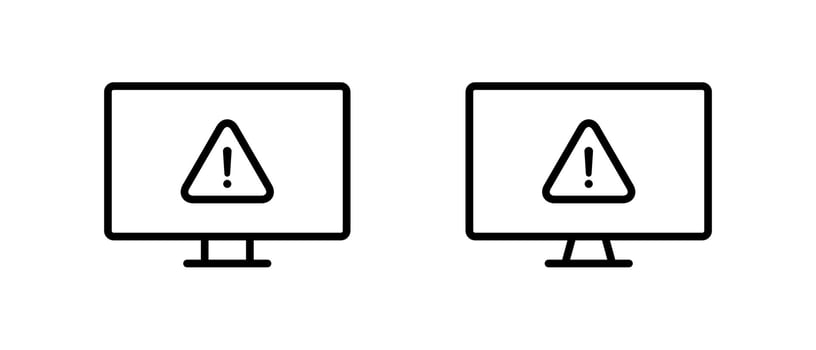 Warning on computer monitor outline icon. Security threat information on screen sign symbol vector