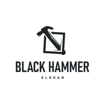 hammer logo concept simple black silhouette hammer template illustration building equipment brand symbol product and business vector