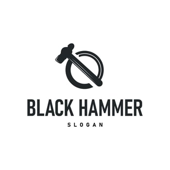 hammer logo design concept simple black silhouette hammer building equipment brand symbol product and business vector