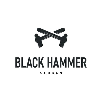 hammer logo design simple black silhouette hammer illustration building equipment brand symbol product and business vector