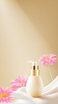 Vertical template for cosmetics advertisements and beige bottle packaging design vector