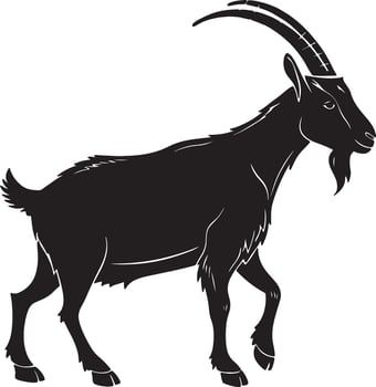 Standing Goat Silhouette with Long Horns and Majestic Presence vector