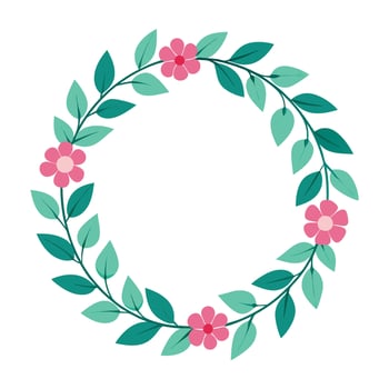 a wreath with pink flowers and leaves vector