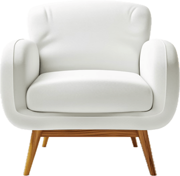 Stylish White Armchair with Wooden Legs for Modern Living Room png