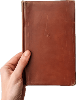 Hand Holding Vintage Brown Book with No Cover Design Elements png