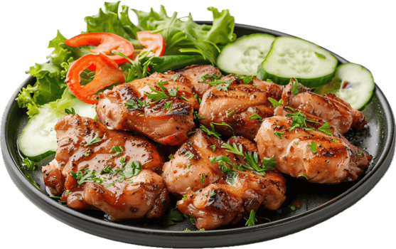Juicy Grilled Chicken Thighs Served with Fresh Vegetables png