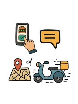 delivery interface with geolocation, scooter with delivery on map vector
