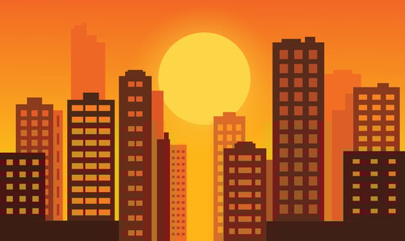 Cityscape in the Evening Glow with Buildings Lit Against a Softly Darkening Urban Sky vector