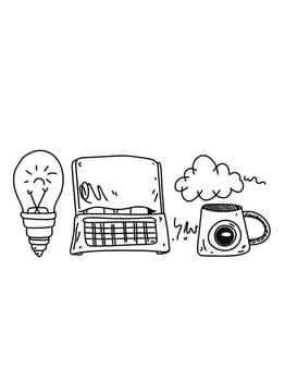 doodle workspace with laptop in kids' style vector