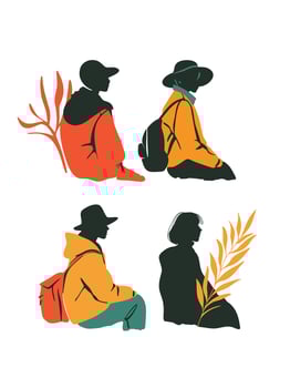 set of human silhouettes in bright colors vector