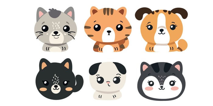 cute cartoon pets collection vector