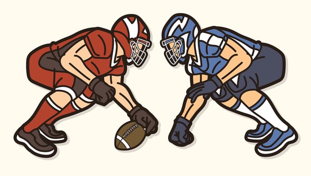 American Football Players are in Position to Start the Game Cartoon Sport vector