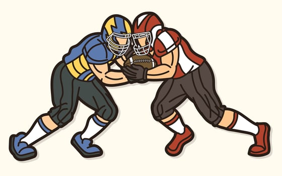 American Football Players Clash to get the Ball Cartoon Sport Graphic vector