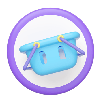blue empty basket with cylinder isolated. shopping in supermarket concept, cartoon style. 3d illustration render png