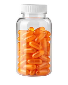 Orange capsules in a glass jar png