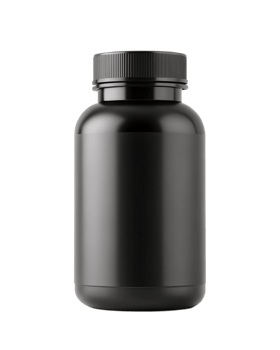 Black plastic bottle with a black lid png