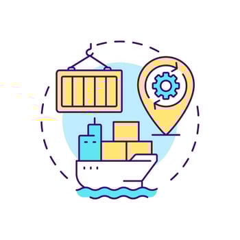 Container vessel management multi color concept icon. Transporting packed cargoes. Ship type regulation solution. Round shape line illustration. Abstract idea. Graphic design. Easy to use in booklet vector