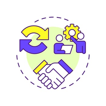 Quote negotiation multi color concept icon. Teamwork, professional. Problem solving, communication. Round shape line illustration. Abstract idea. Graphic design. Easy to use in infographic, article vector