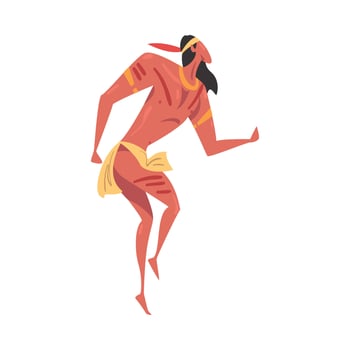 Native American Indian Ritual Dance, Man Dancing Folk Dance Wearing Traditional Costume Cartoon Style Illustration vector