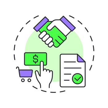 Buy multi color concept icon. Product purchasing, services. Commerce, business. Documents organization. Round shape line illustration. Abstract idea. Graphic design. Easy to use in infographic vector