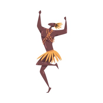 African Ritual Dance, Young Man Dancing Wearing Traditional Costume Cartoon Style Illustration vector