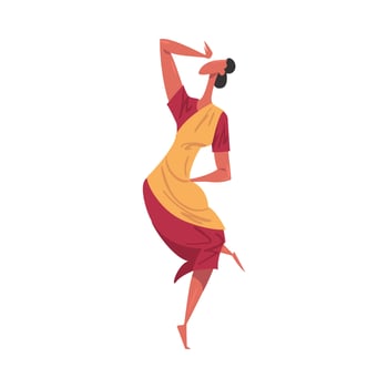 African Ritual Dance, Beautiful Young Woman Dancing Wearing Traditional Costume Cartoon Style Illustration vector