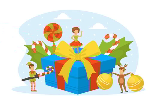 Cute Tiny Kids Celebrating Holiday Wearing Masquerade Costumes, Merry Christmas and Happy New Year Cartoon Illustration vector