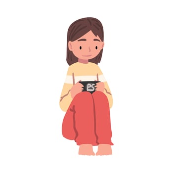 Slumber Party, Cute Girl Sitting on Floor Wearing Pajamas Cartoon Style Illustration vector