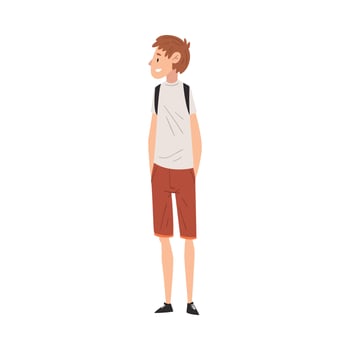 Cheerful Guy in Casual Clothes Standing with Backpack, International College or University Student Character Illustration vector