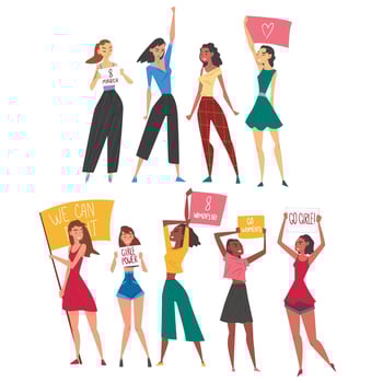 Women Fighting for their Rights Set, Female Protester Characters, Empowerment Movement, International Women Day Cartoon Illustration vector