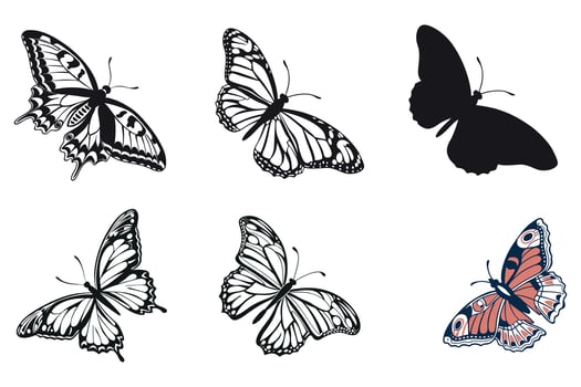 Elegant Black and White Butterfly Silhouettes for Design vector