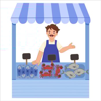 Illustration of Fishmonger at Seafood Market Stall vector