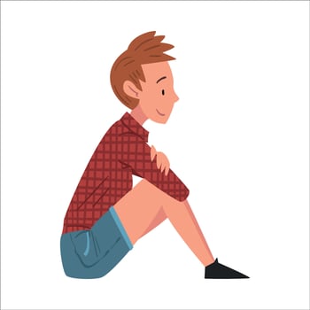 Girl in Casual Clothes and Short Haircut, Female Student Sitting on Lawn Cartoon Illustration vector