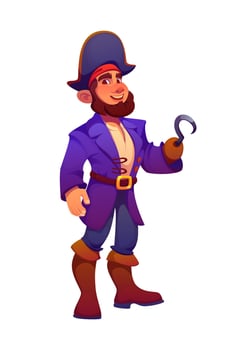 Cartoon pirate character with hook hand vector