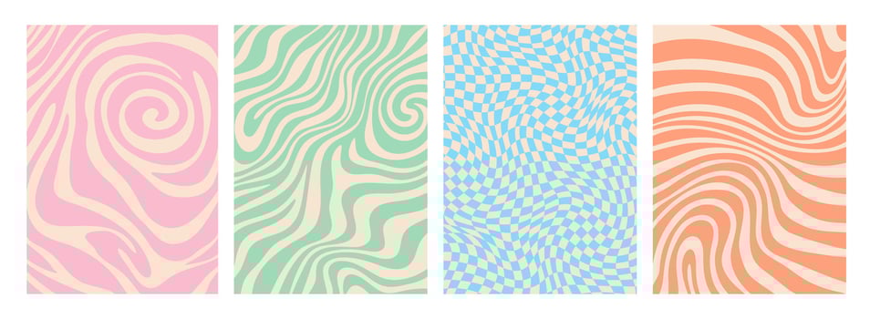 Psychedelic groovy hippie patterns with wavy lines vector