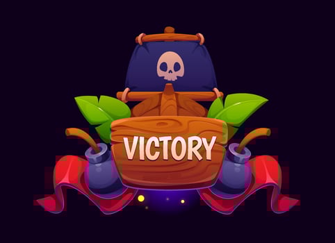 Pirate game victory award icon, corsair ship sign vector
