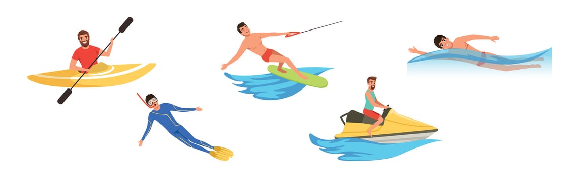 Man Enjoy Water Sport Activity Set vector