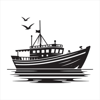 Hand Drawn Junk Boat Silhouette Vintage Sea Transport vector