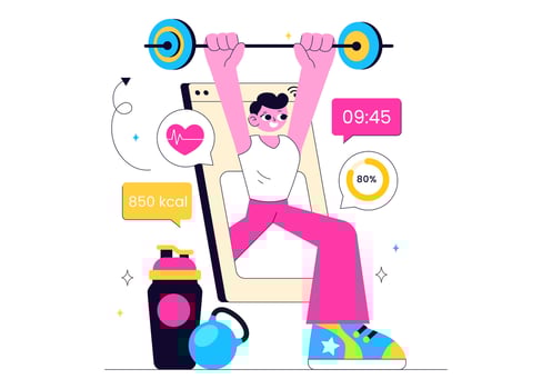 Healthy Lifestyle Illustration with Digital Fitness Classes on Mobile Device vector