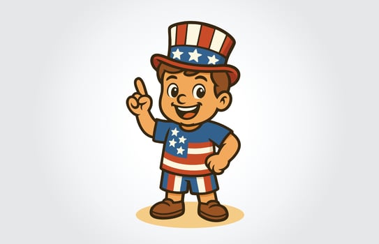 American Kids Boy Cartoon Illustration Template Art vector