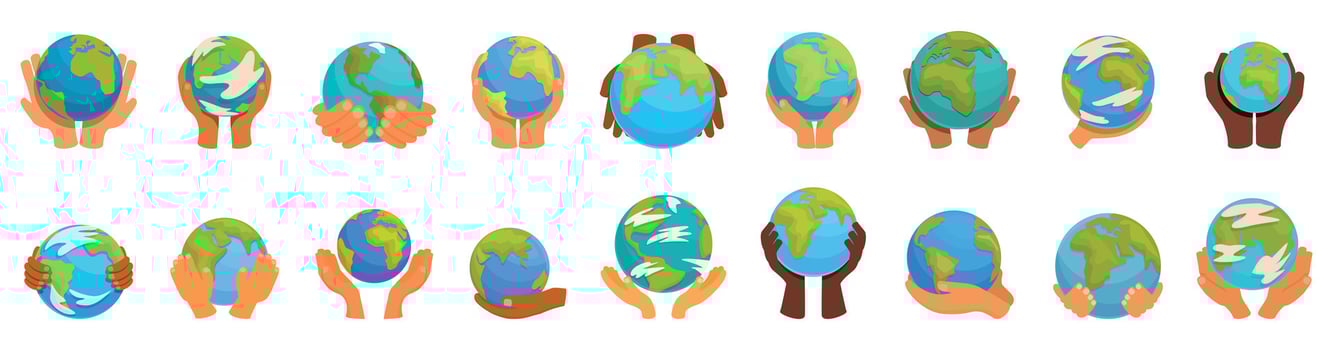 Hands holding earth globe icons set. Hands holding earth globe showing environmental protection and conservation vector