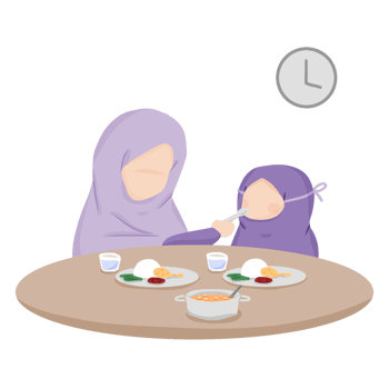 A cartoon illustration of a woman and child eating breakfast png