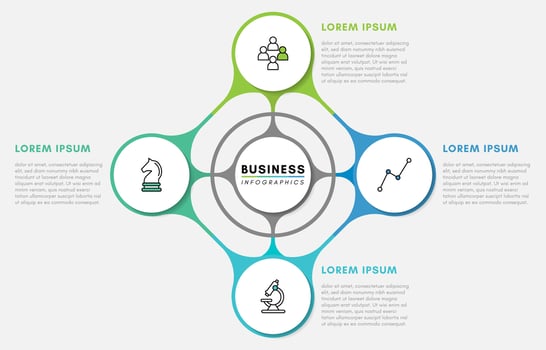 Dynamic business infographic with circular workflow elements vector